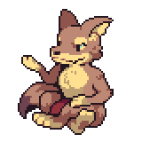 Coyote An animation of Coyote sitting and talking. He rests one paw on this leg and gestures with the other. His tail swishes behind him.